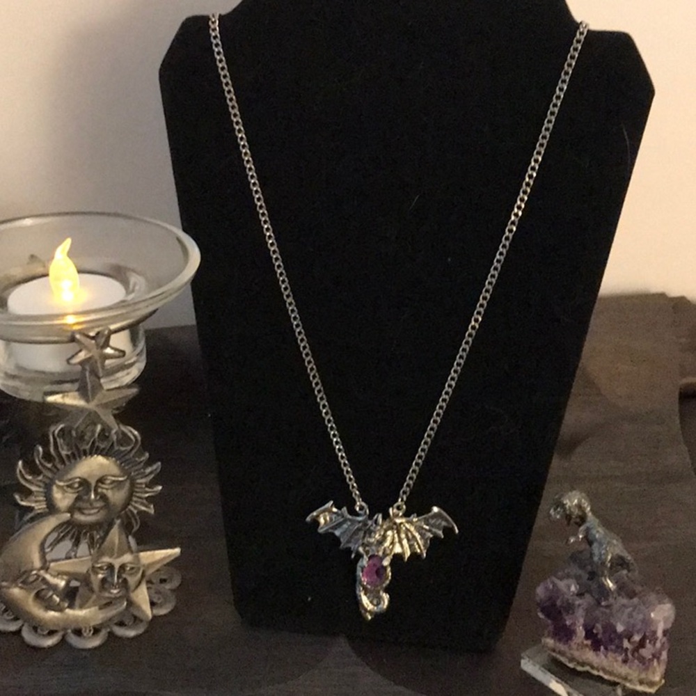 Silver tone Dragon Chain Necklace